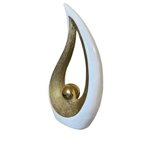 Modern Decorative Objects White Pearl and Gold Home Accent Art Ceramic 12.8" H - Picture 5 of 9